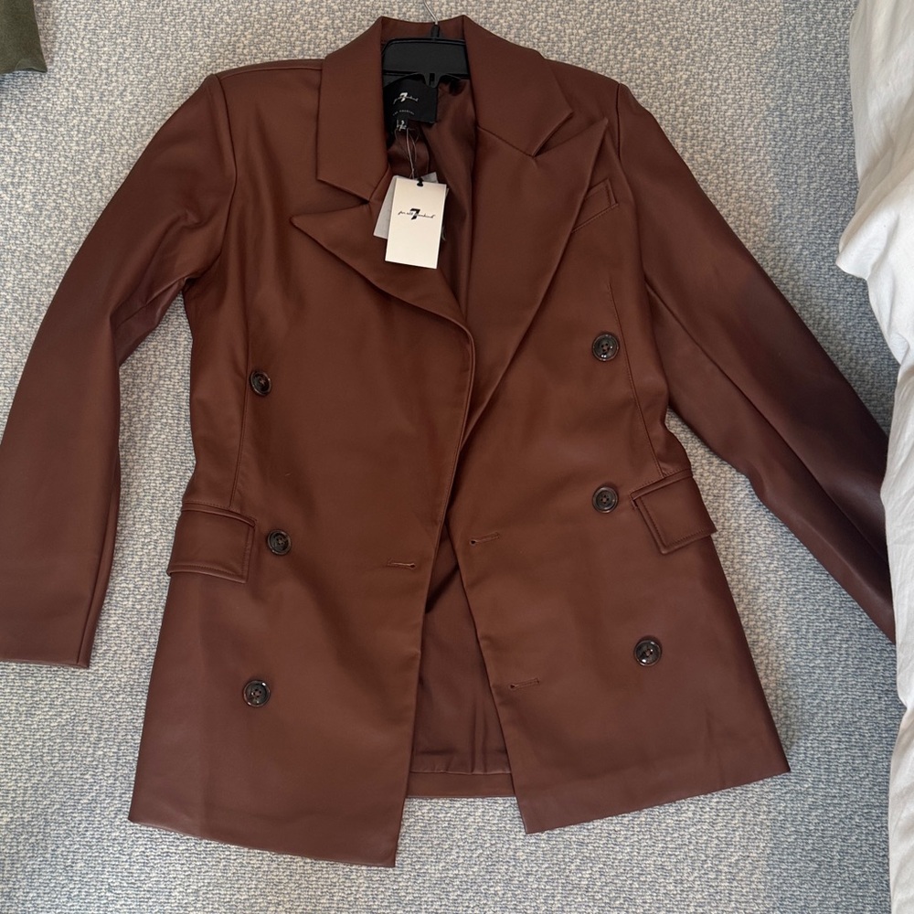 Seven for all Mankind Brown Faux Leather Double-Breasted Women's Jacket